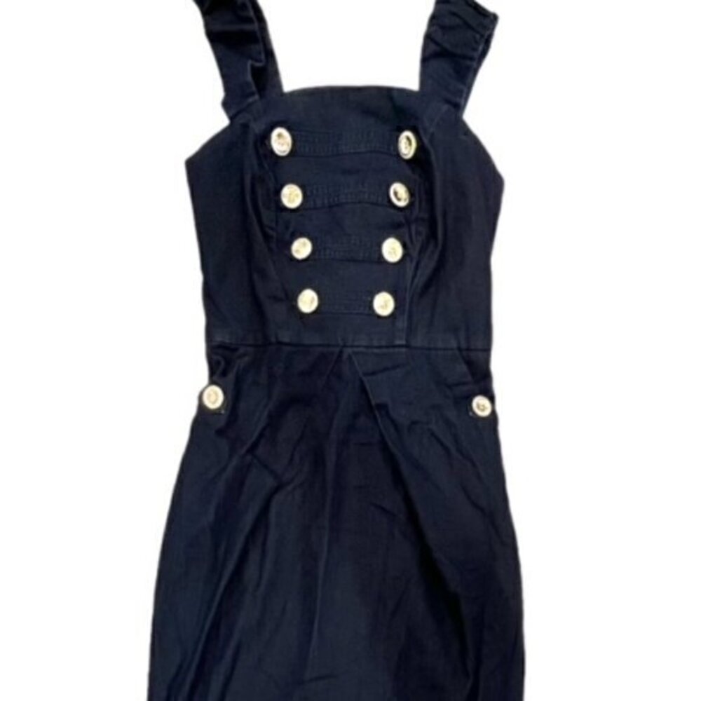 SALE! 2 FOR $15 NEW Military Denim‎ Dress Blue Gold Buttons Nautical Coastal XS